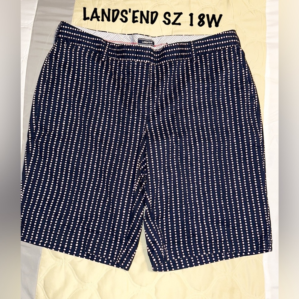 Lands' End Navy Dot-Stripe Bermuda Shorts